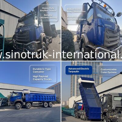 Sinotruk HOHAN Nieuwe HOWO 8X4 Dumper 371pk H77L Cabine Blauw Met elektrische zeildoek RHD