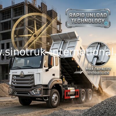 2 Passagiers Sinotruk Hohan Tipper Dump Truck Weichai Motor 6 × 4 LHD 380HP Met handgeschakeld type