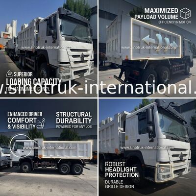 SINOTRUK Motor 371PK 6 × 4  LHD HOWO Kipperwagen  Wit 19-20CBM  Middenheffend
