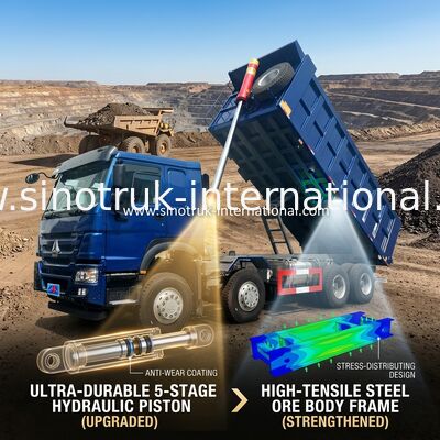 Blauwe de Stortplaatsvrachtwagen van SINOTRUK HOWO LHD 12wheels 8X4 400HP voor Mijnbouw Front Lifting 50Tons